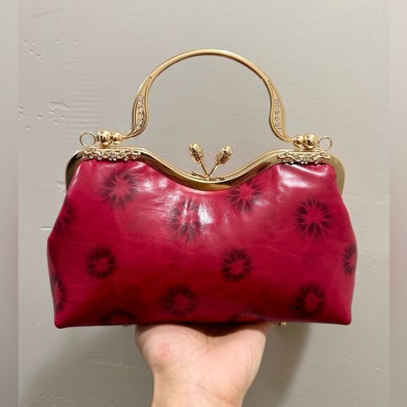 Multi Use Handmade Distressed Leather Purse, Vintage Style Kisslock Handbag - Picture 2 of 15